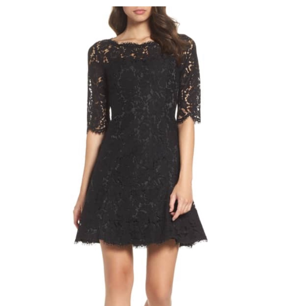 Eliza J Lace Fit and Flare Dress Black Size 8